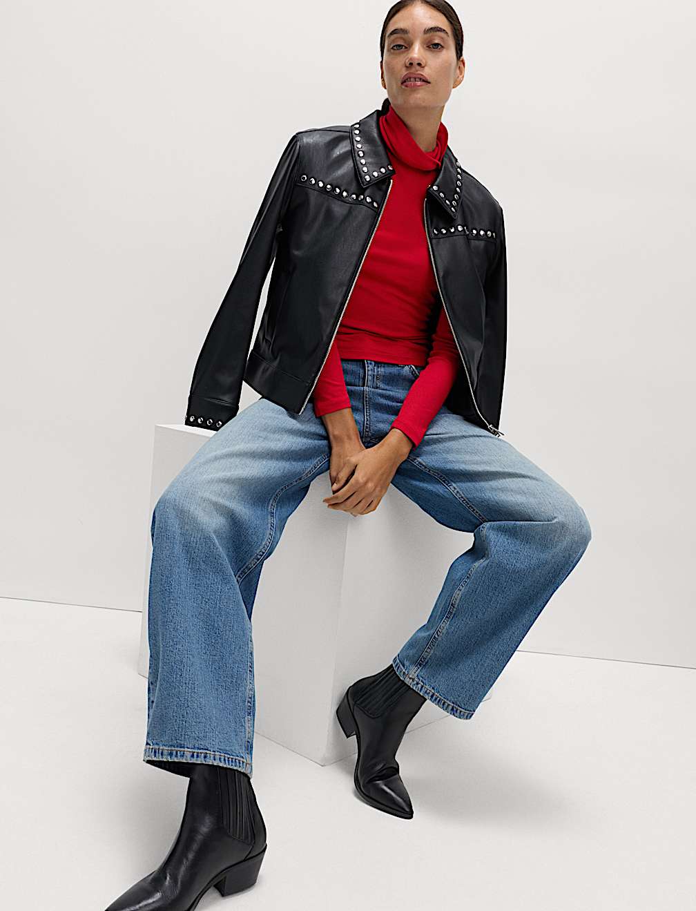 Funnel Neck Long Sleeve Slim Fit Top with Wool