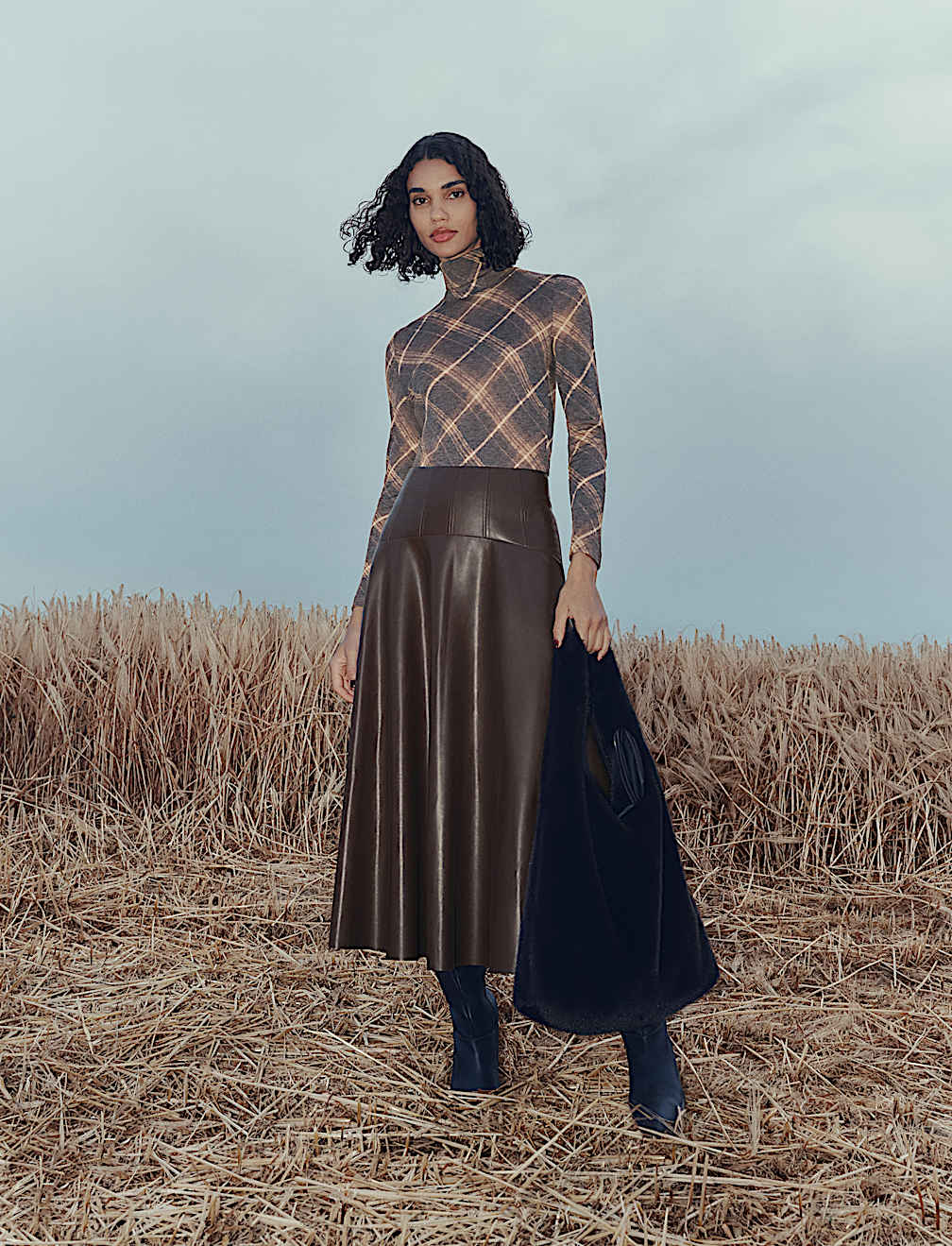 Funnel Neck Long Sleeve Slim Fit Top with Wool