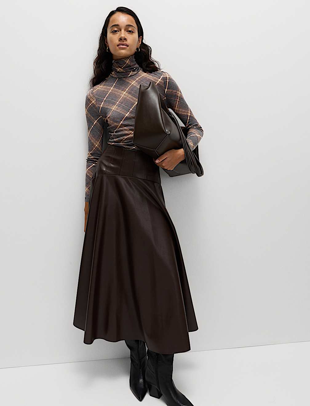 Funnel Neck Long Sleeve Slim Fit Top with Wool