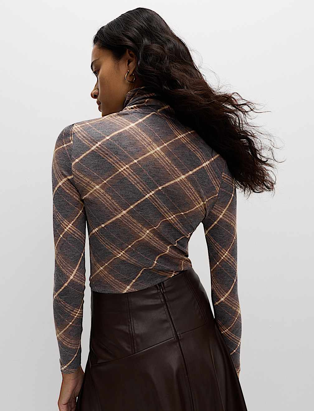 Funnel Neck Long Sleeve Slim Fit Top with Wool