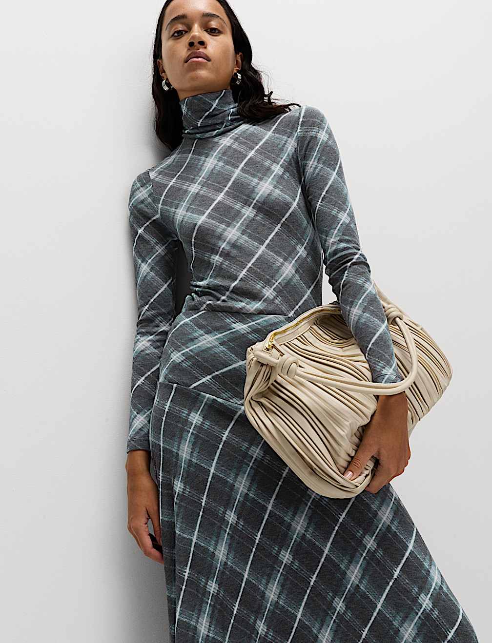 Funnel Neck Long Sleeve Slim Fit Top with Wool