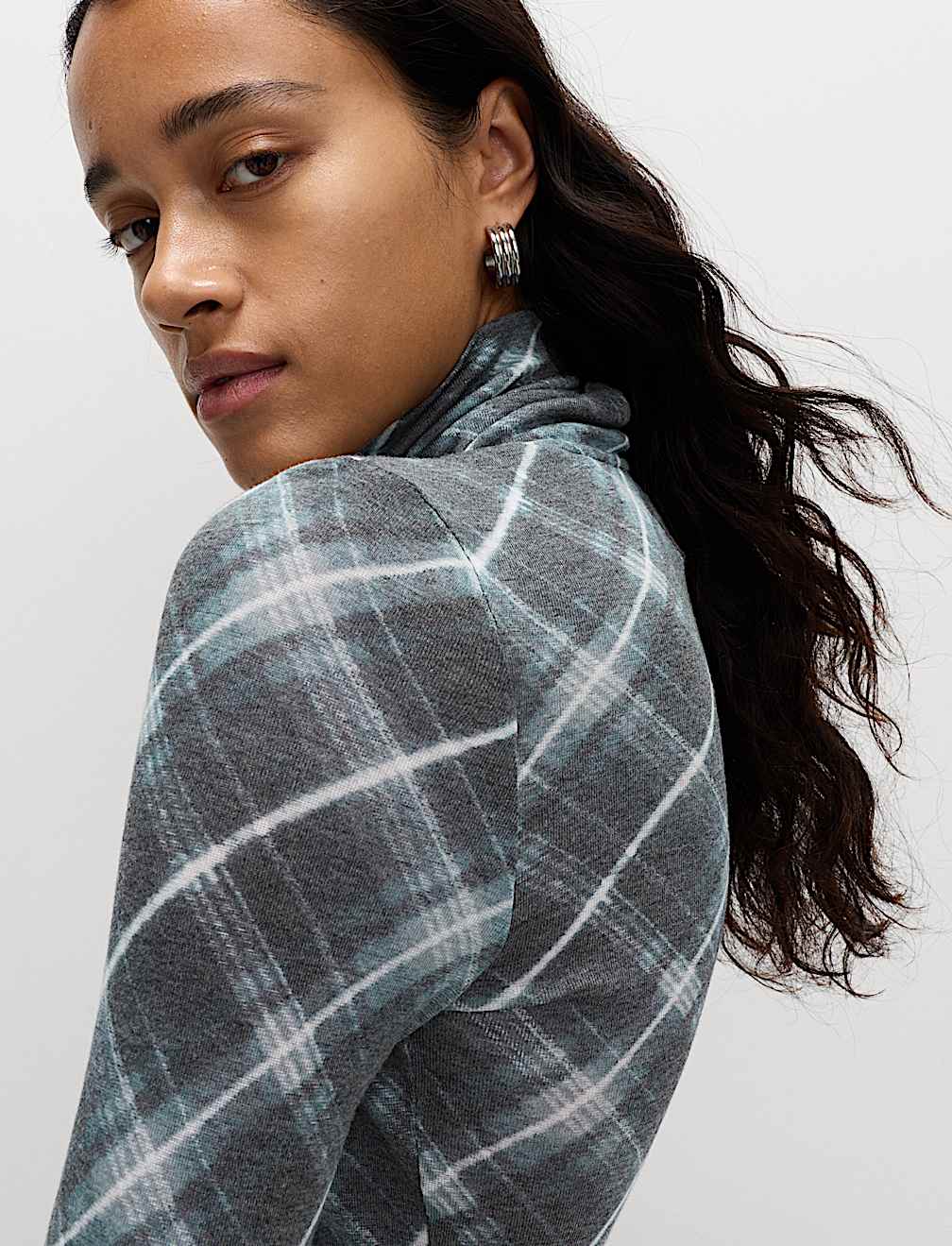 Funnel Neck Long Sleeve Slim Fit Top with Wool