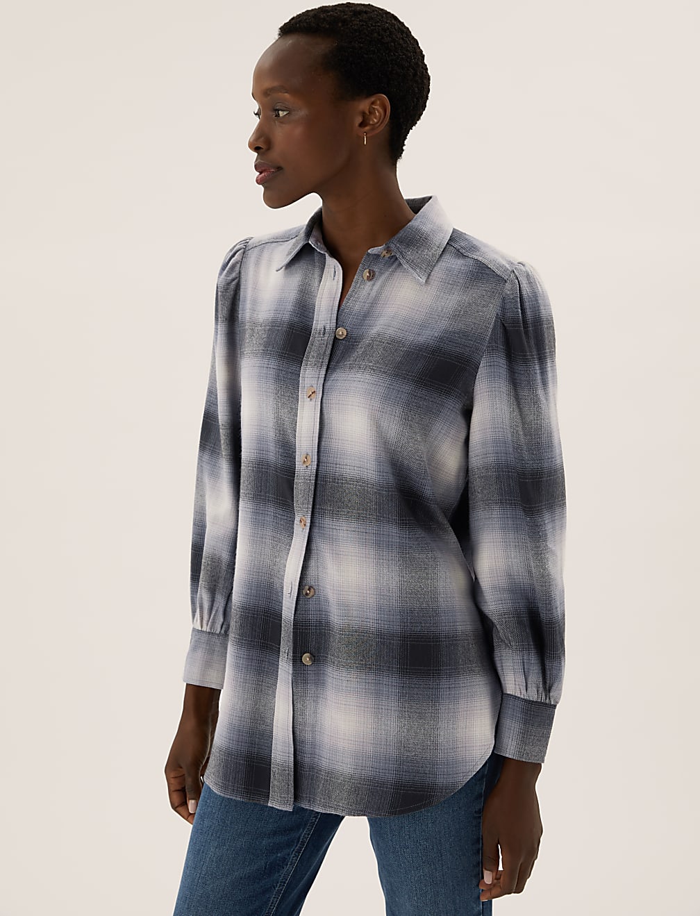 Checked Collared Relaxed Longline Shirt
