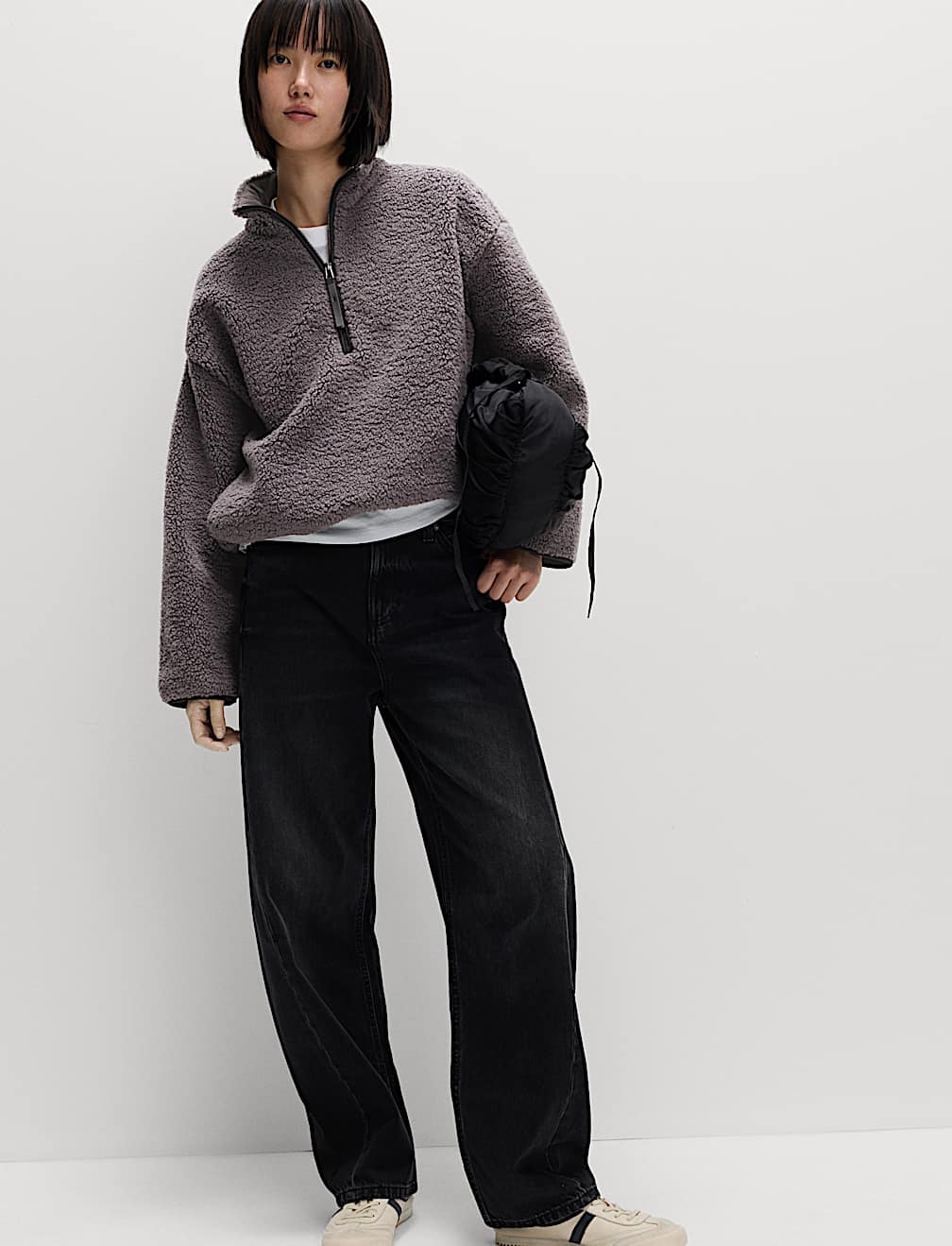 Borg Funnel Neck Half Zip Sweatshirt