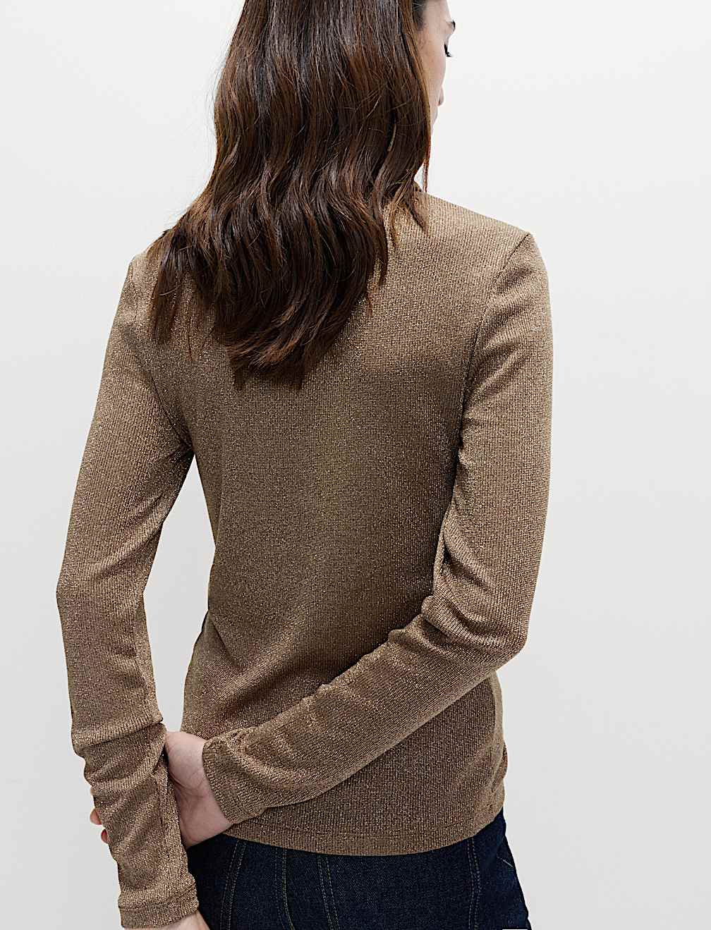 Sparkly Collared Button Detail Long Sleeve Top