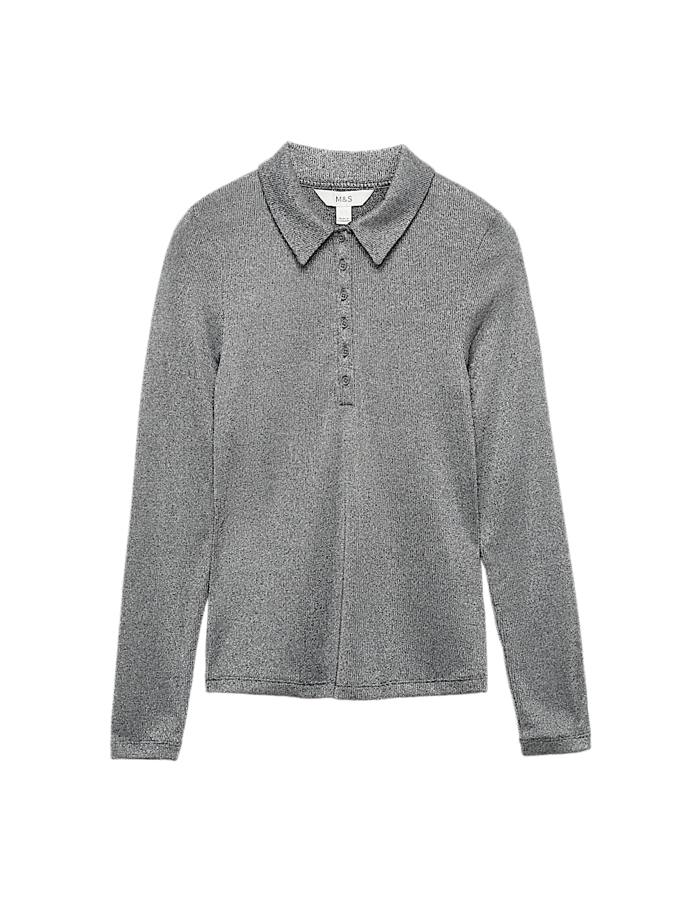 Sparkly Collared Button Detail Long Sleeve Top