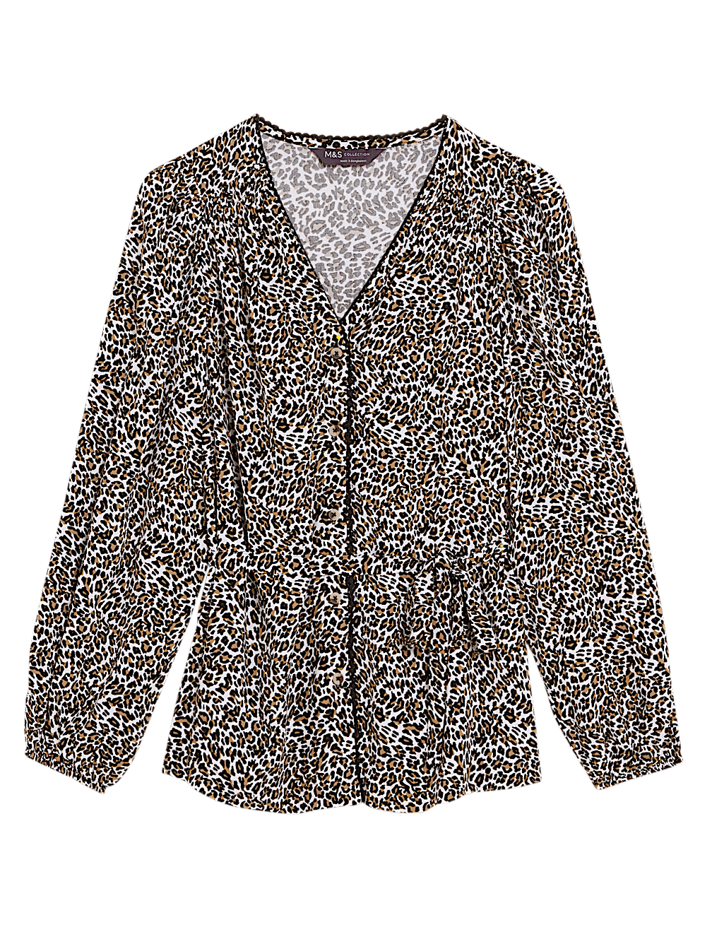 Printed V-Neck Tie Front Blouse