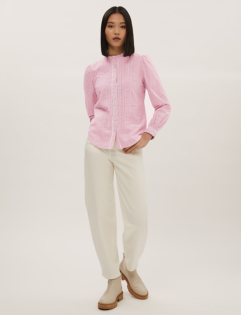 Pure Cotton Striped Pintuck Blouse