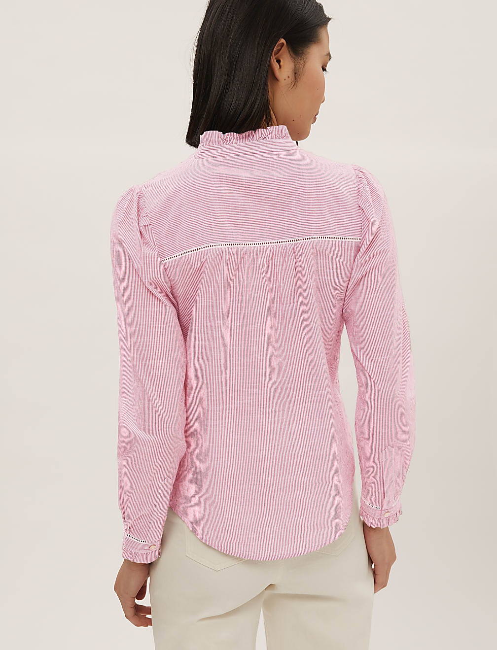 Pure Cotton Striped Pintuck Blouse
