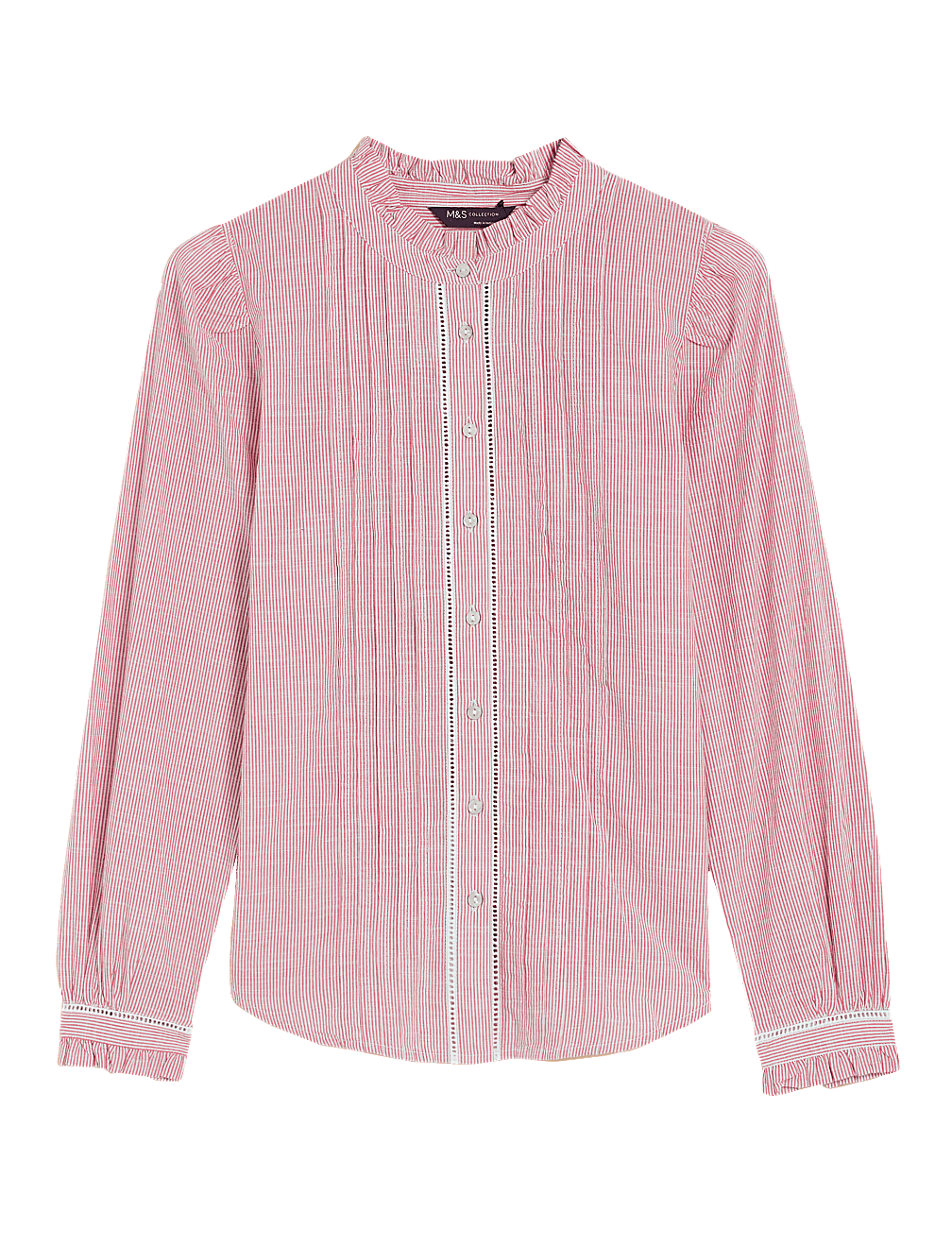 Pure Cotton Striped Pintuck Blouse