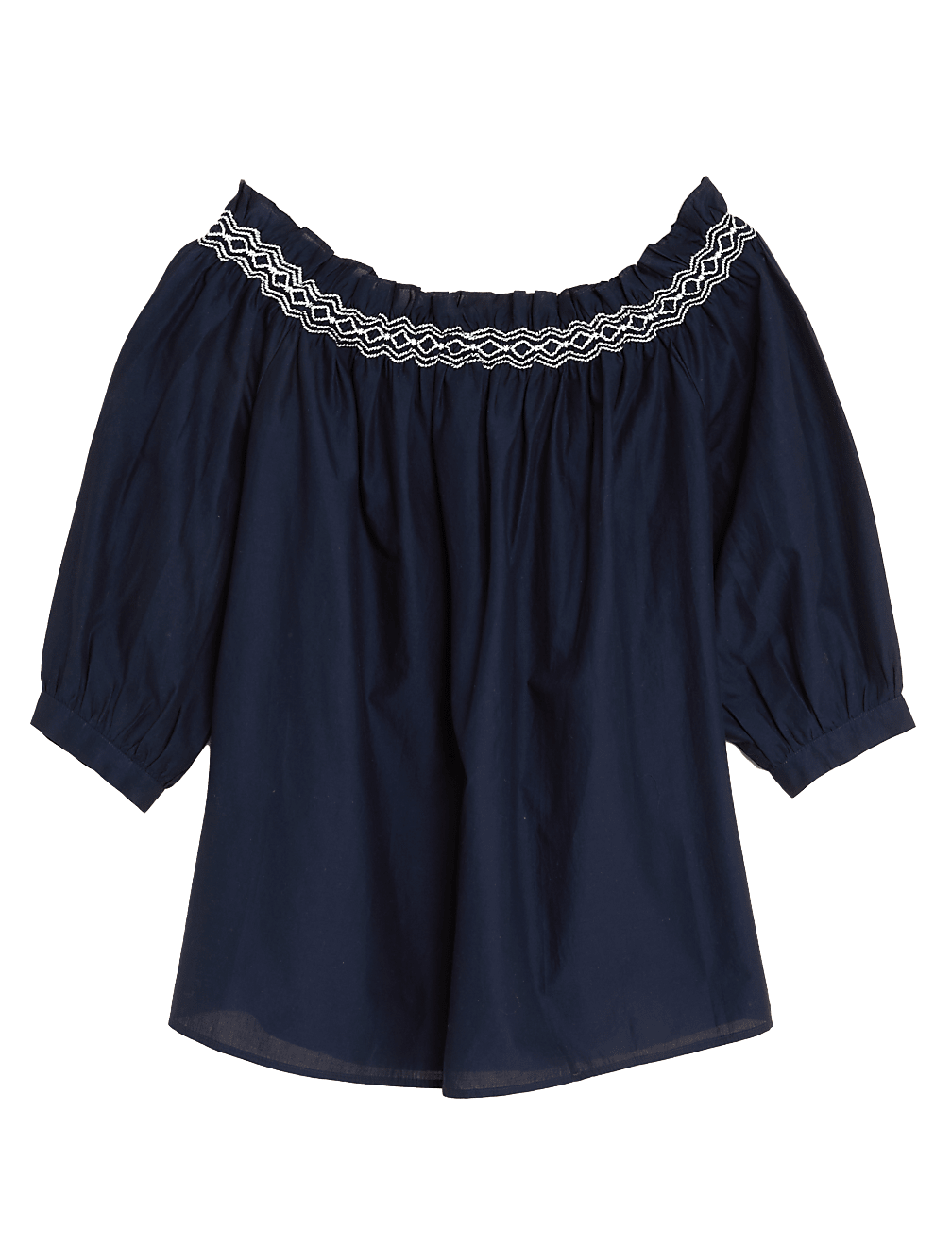 Pure Cotton Embroidered Off the Shoulder Blouse