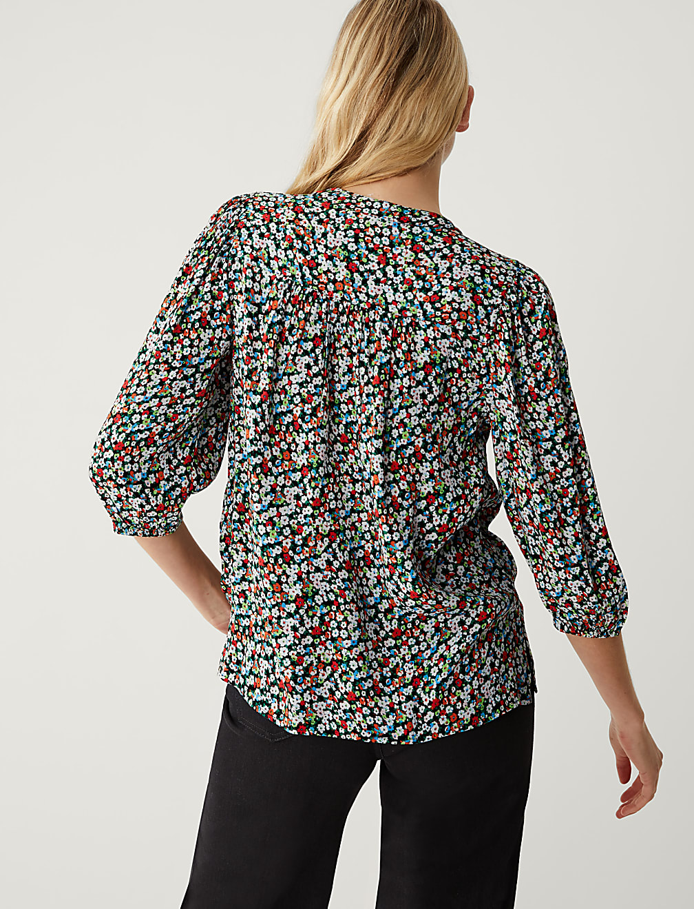 Floral Button Detail 3/4 Sleeve Blouse