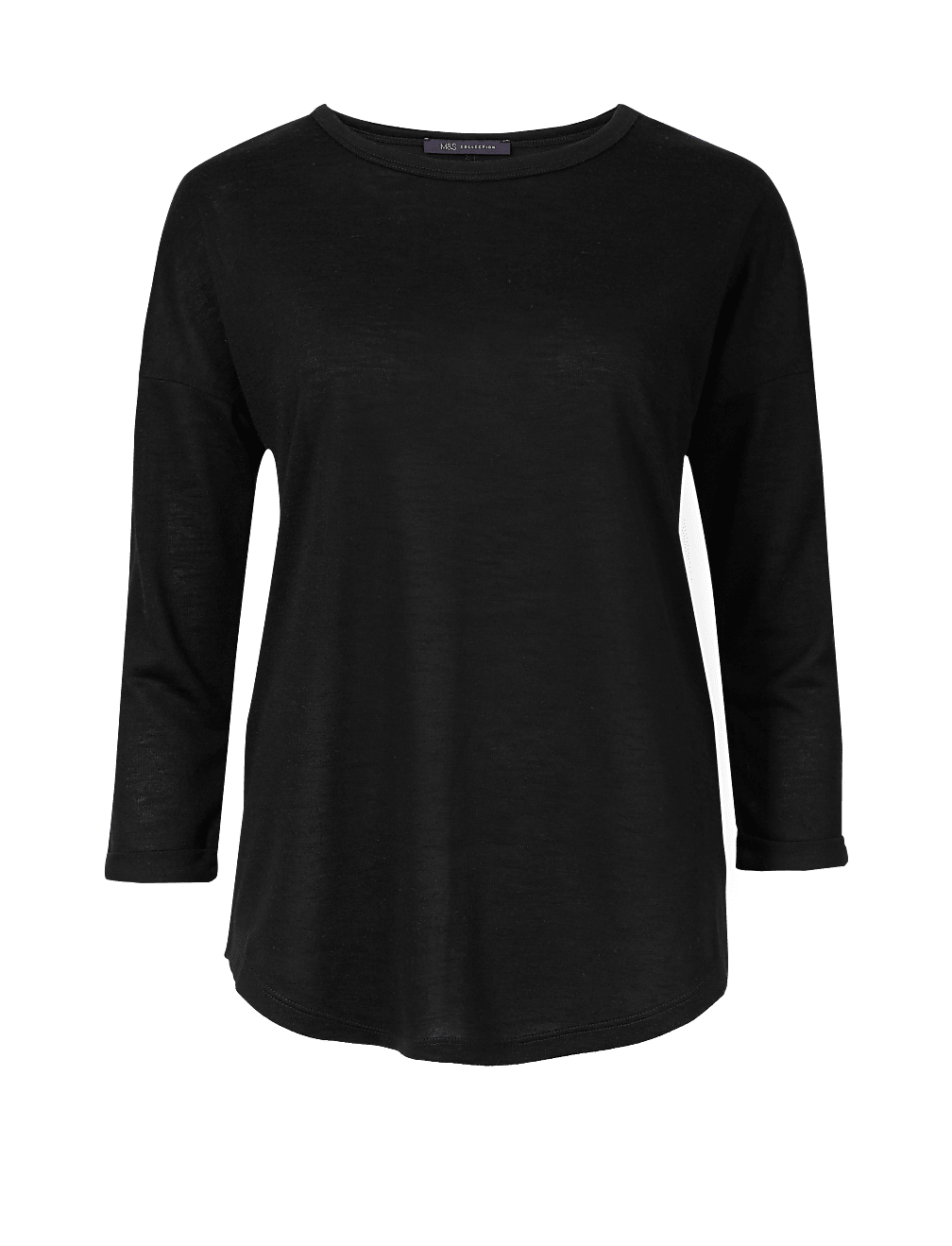 Relaxed Fit 3/4 Sleeve T-Shirt with Linen