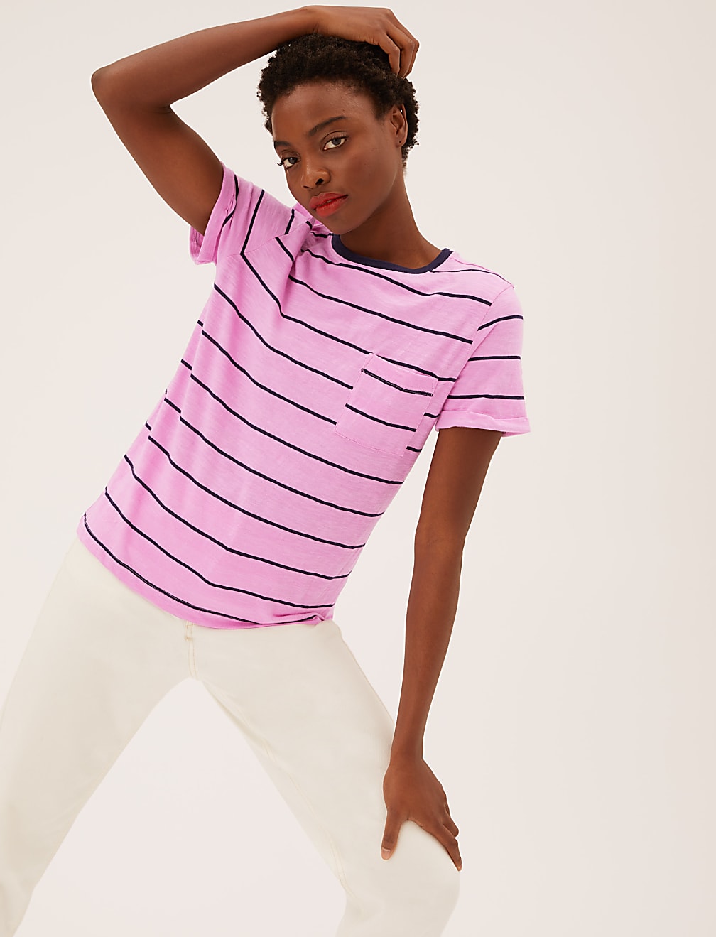 Pure Cotton Striped Crew Neck T-Shirt