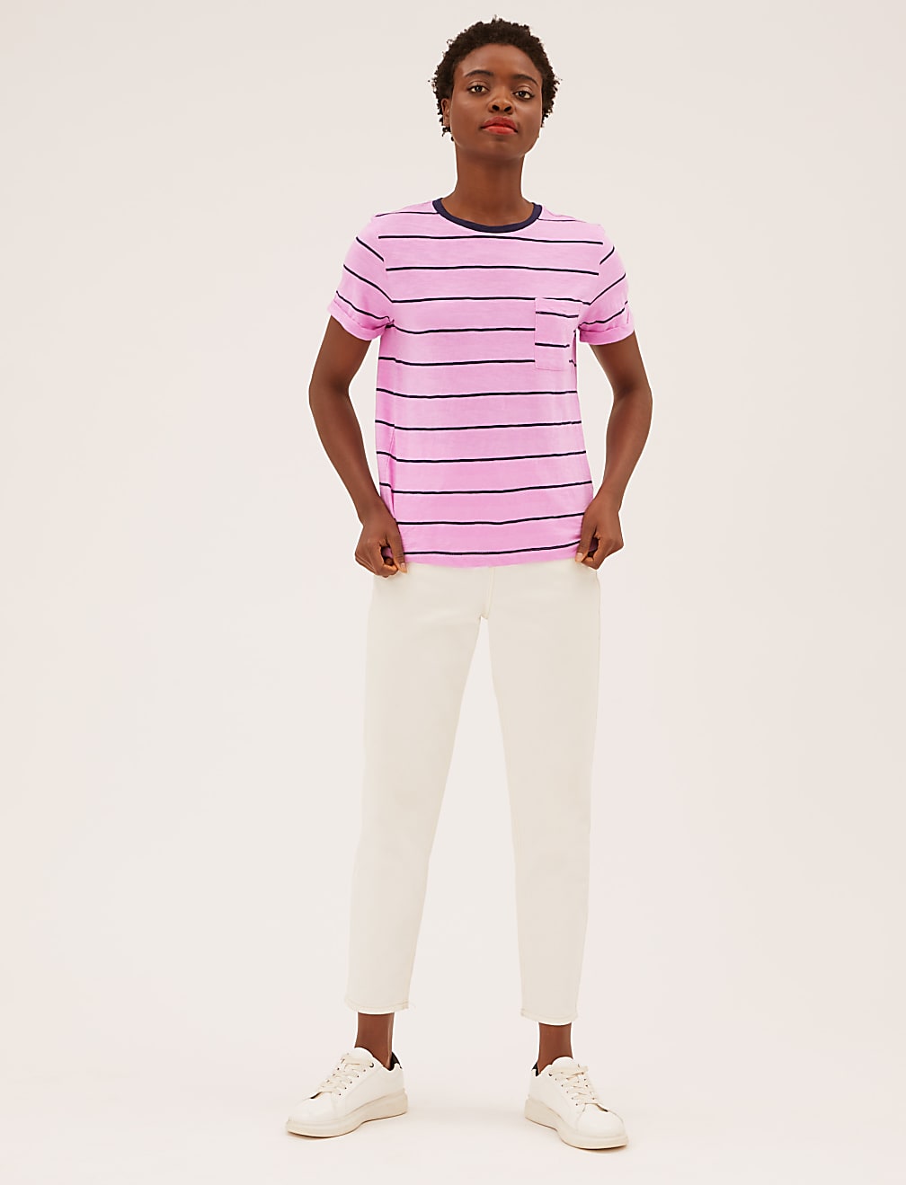 Pure Cotton Striped Crew Neck T-Shirt