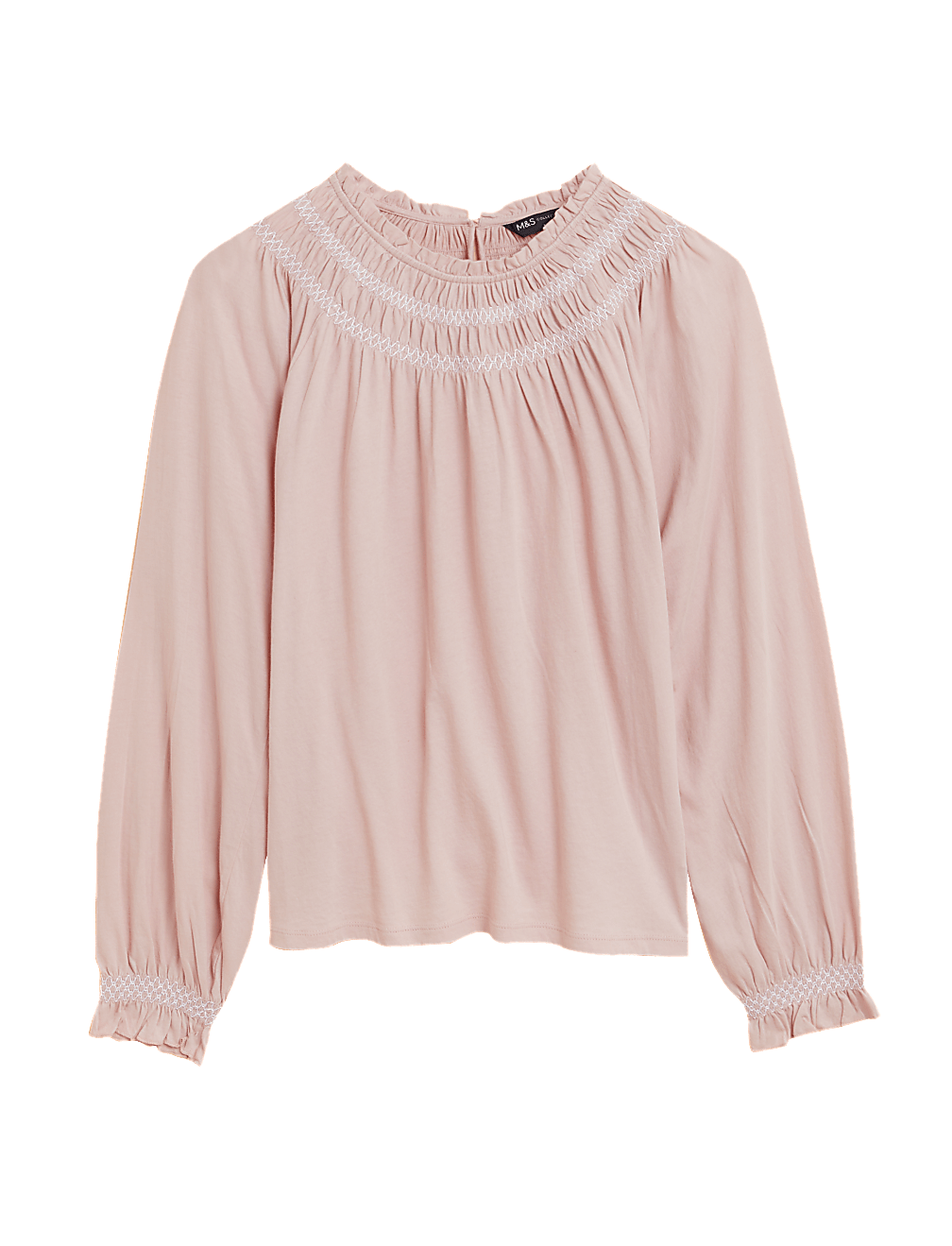 Pure Cotton Smocked Detail Long Sleeve Top