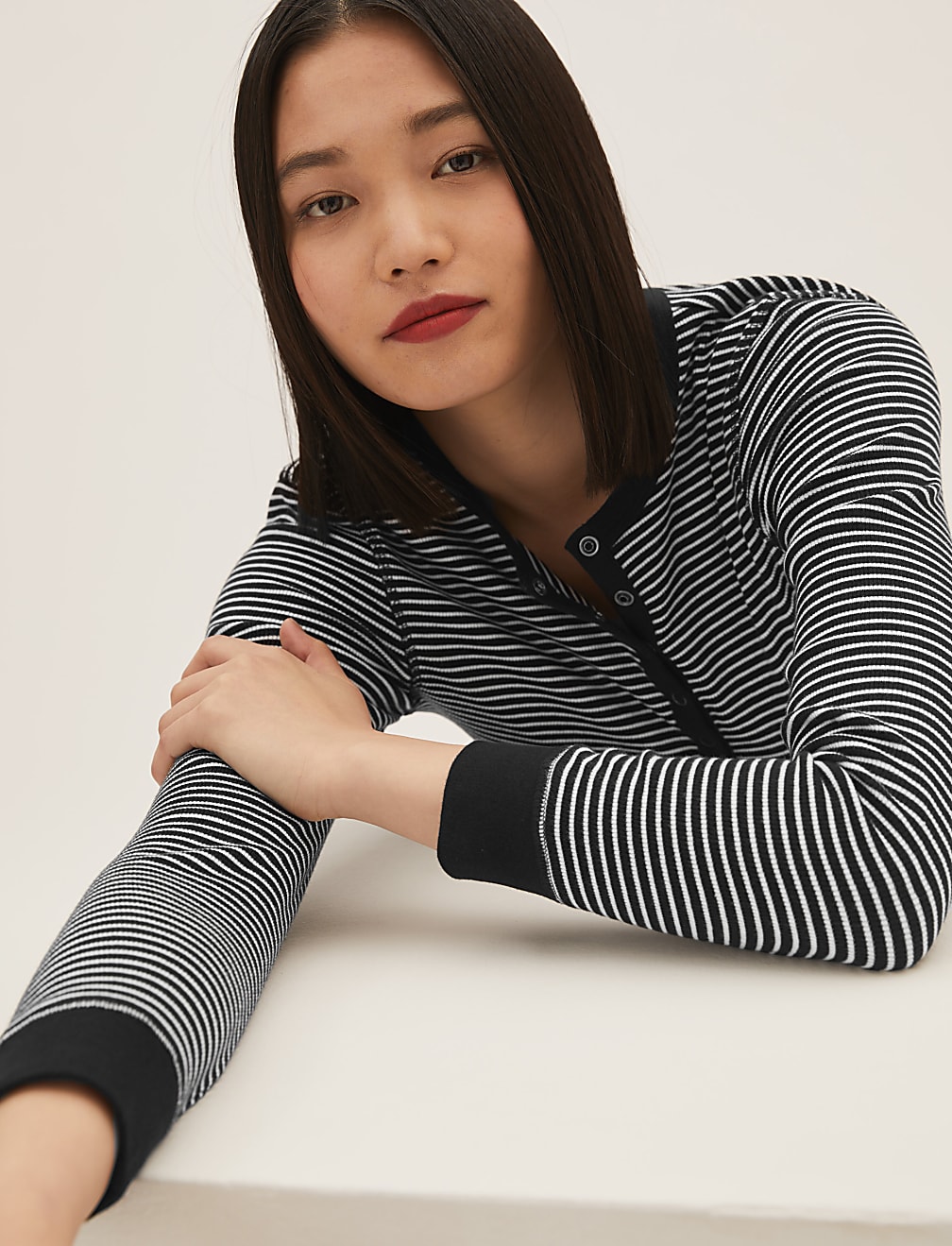 Cotton Rich Striped Crew Neck Top