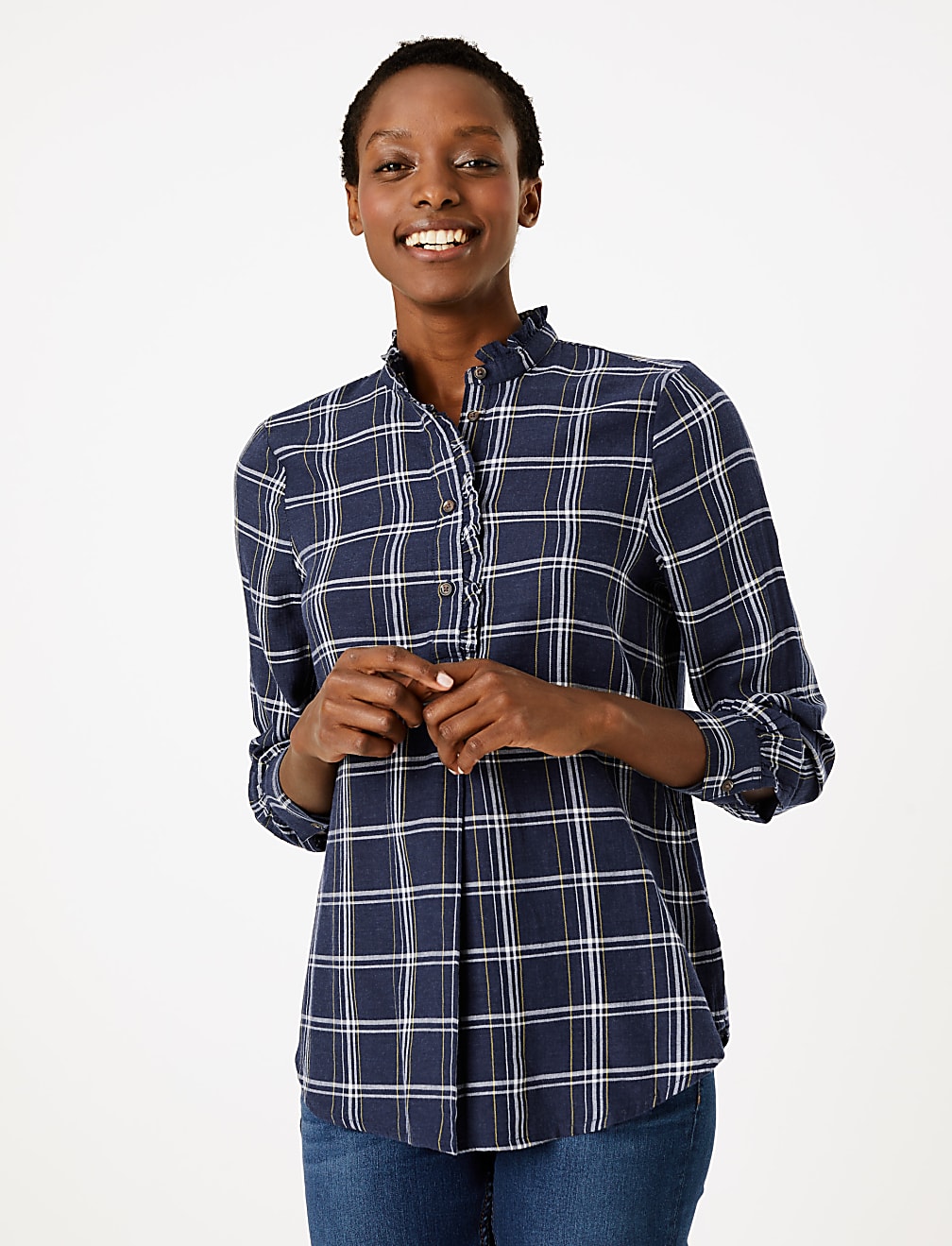 Cotton Rich Checked Longline Shirt