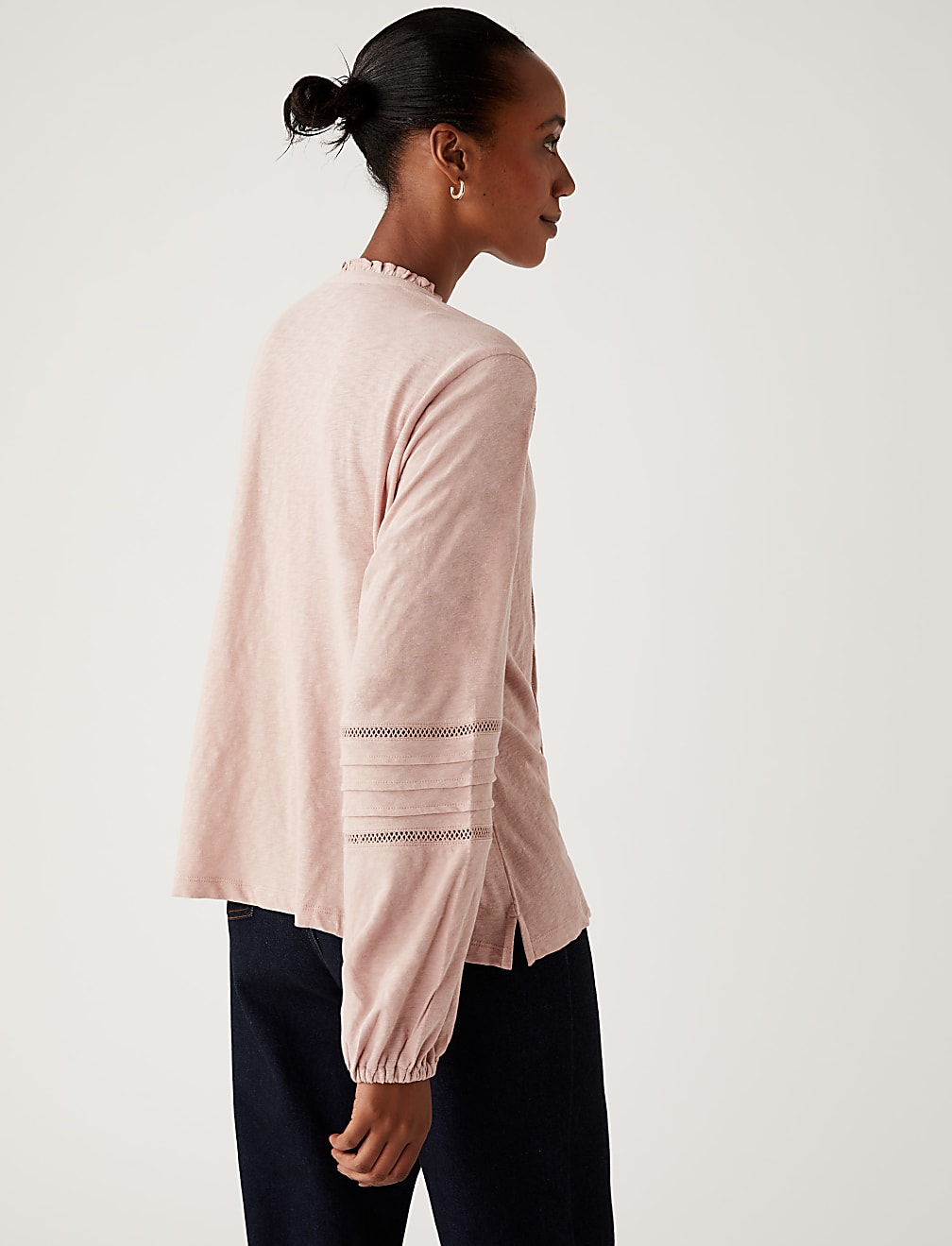 Pure Cotton Embroidered Tie Neck Top