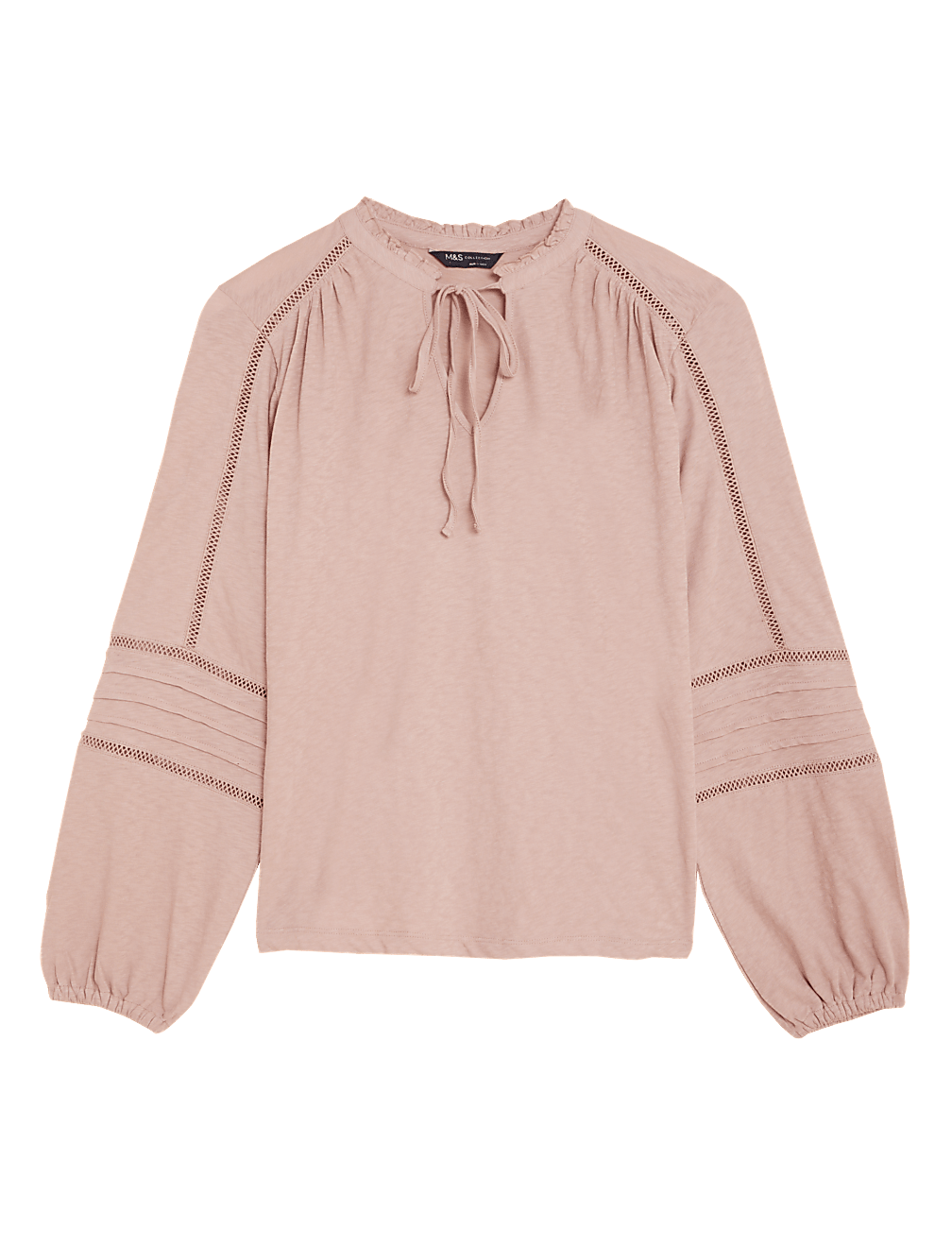 Pure Cotton Embroidered Tie Neck Top