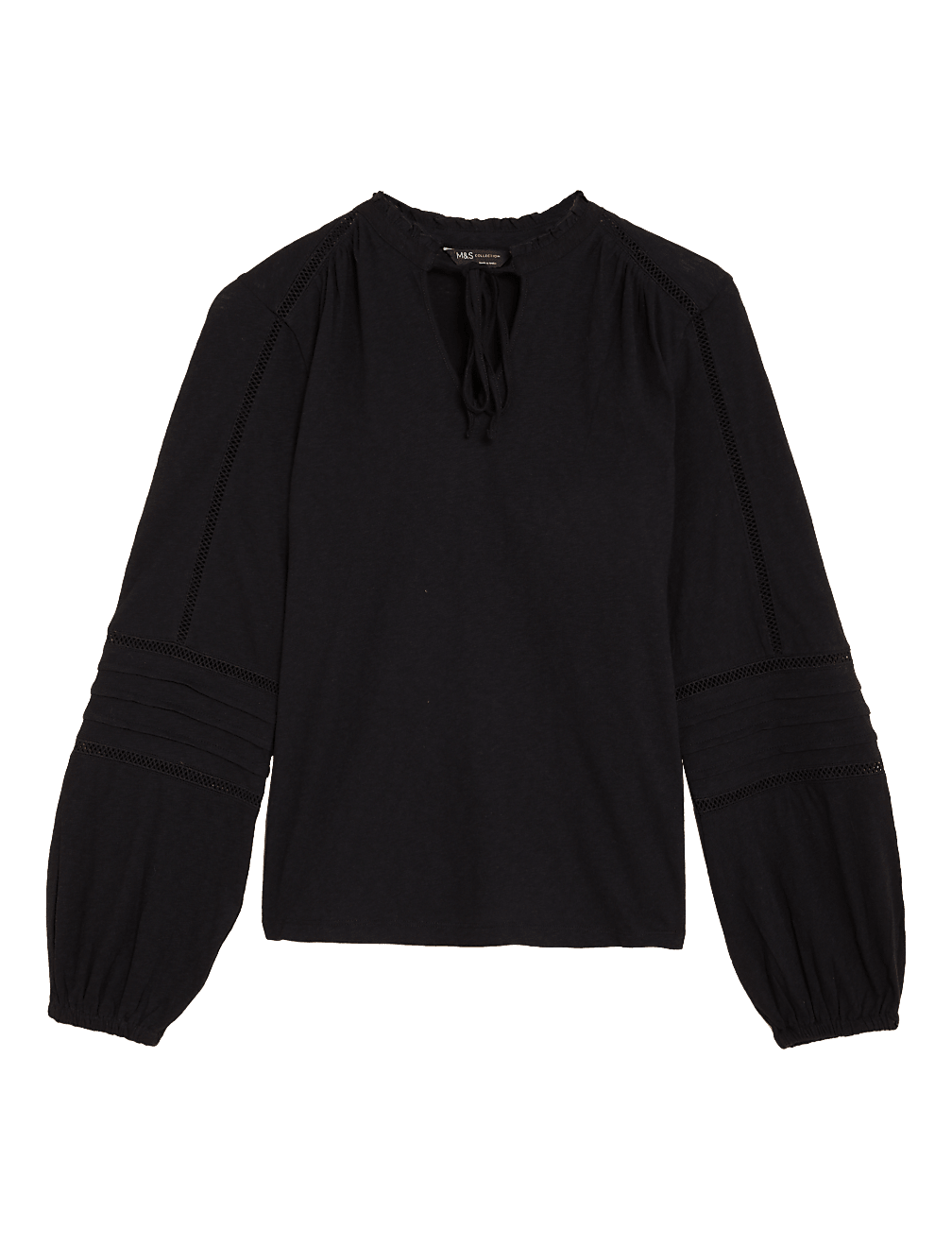 Pure Cotton Embroidered Tie Neck Top