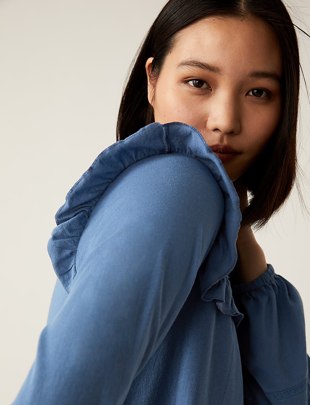 Pure Cotton Pintuck Long Sleeve Top