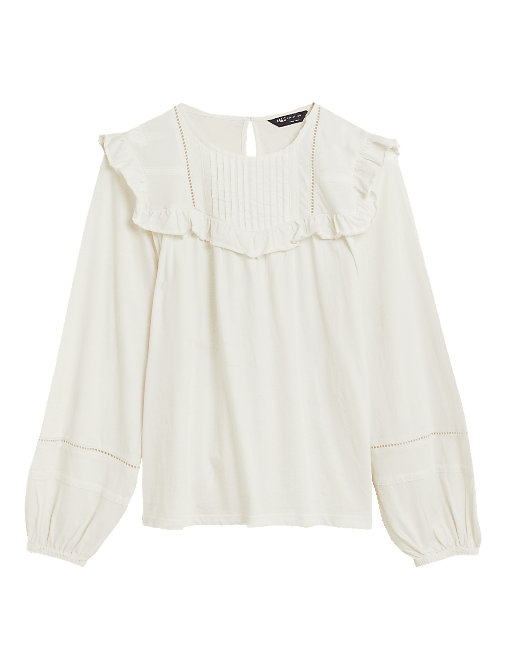 Pure Cotton Pintuck Long Sleeve Top