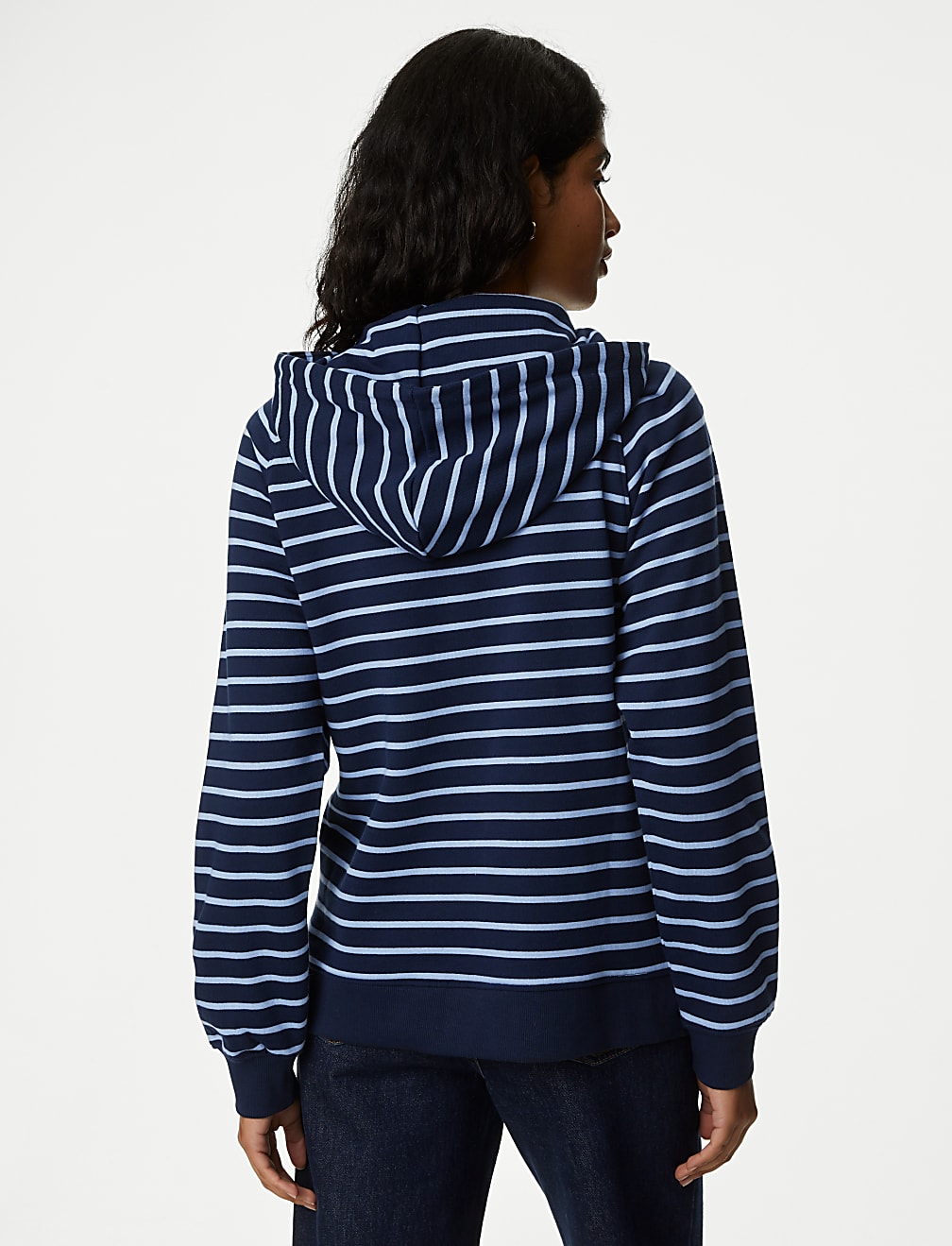 Pure Cotton Striped Longline Hoodie