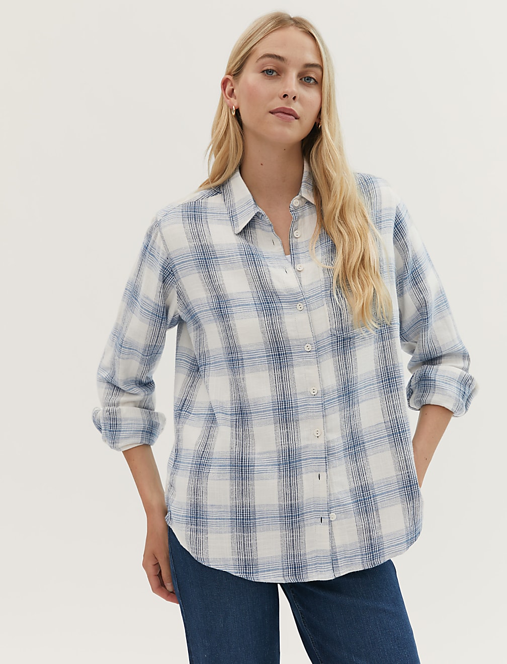 Pure Cotton Checked Long Sleeve Shirt