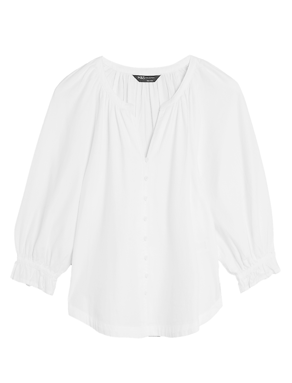 Pure Cotton V-Neck 3/4 Sleeve Blouse