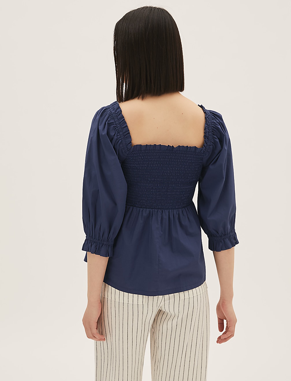 Pure Cotton Square Neck 3/4 Sleeve Top