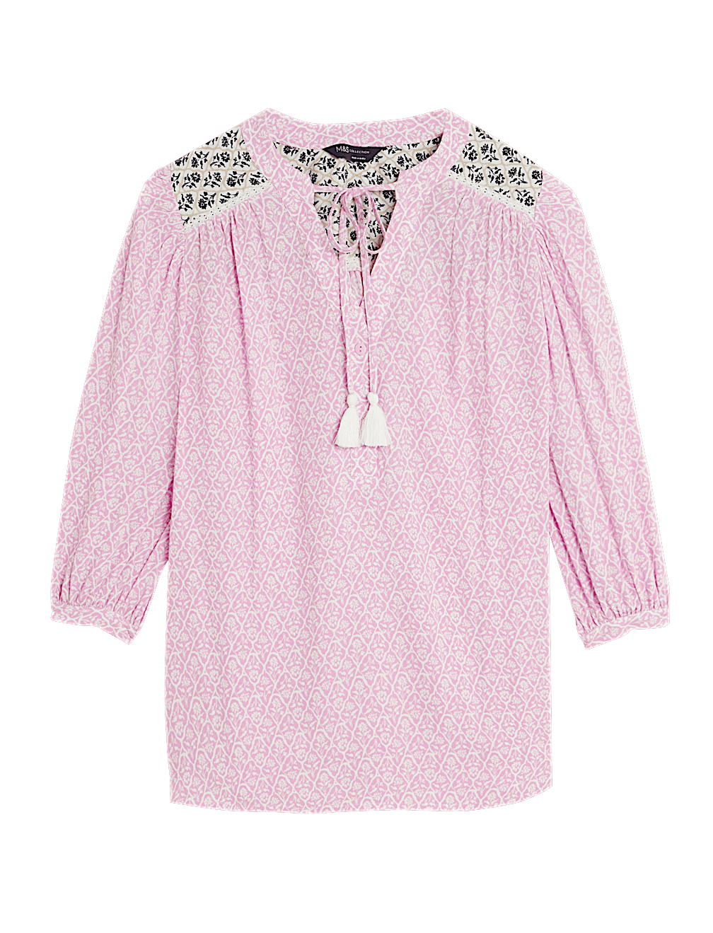 Printed Tie Neck 3/4 Sleeve Blouse