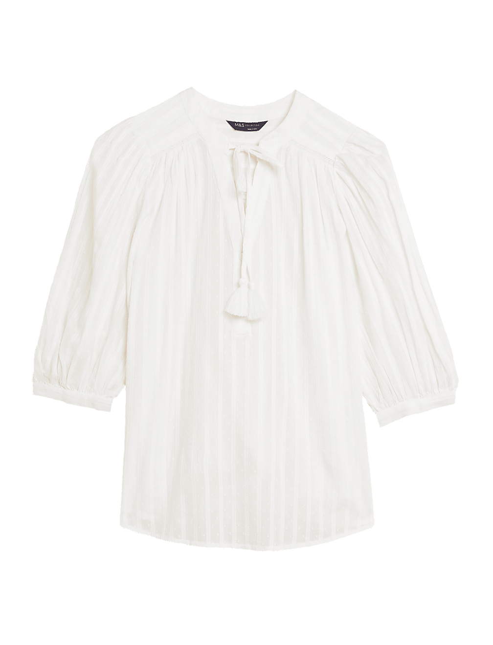 Pure Cotton V-Neck 3/4 Sleeve Blouse