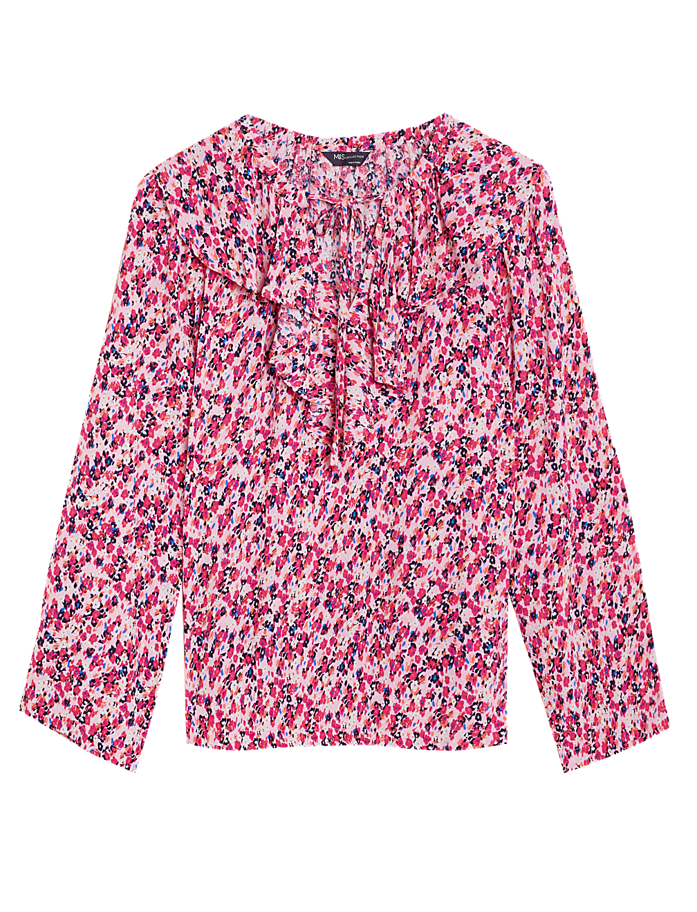 Floral Tie Neck Ruffle Long Sleeve Blouse