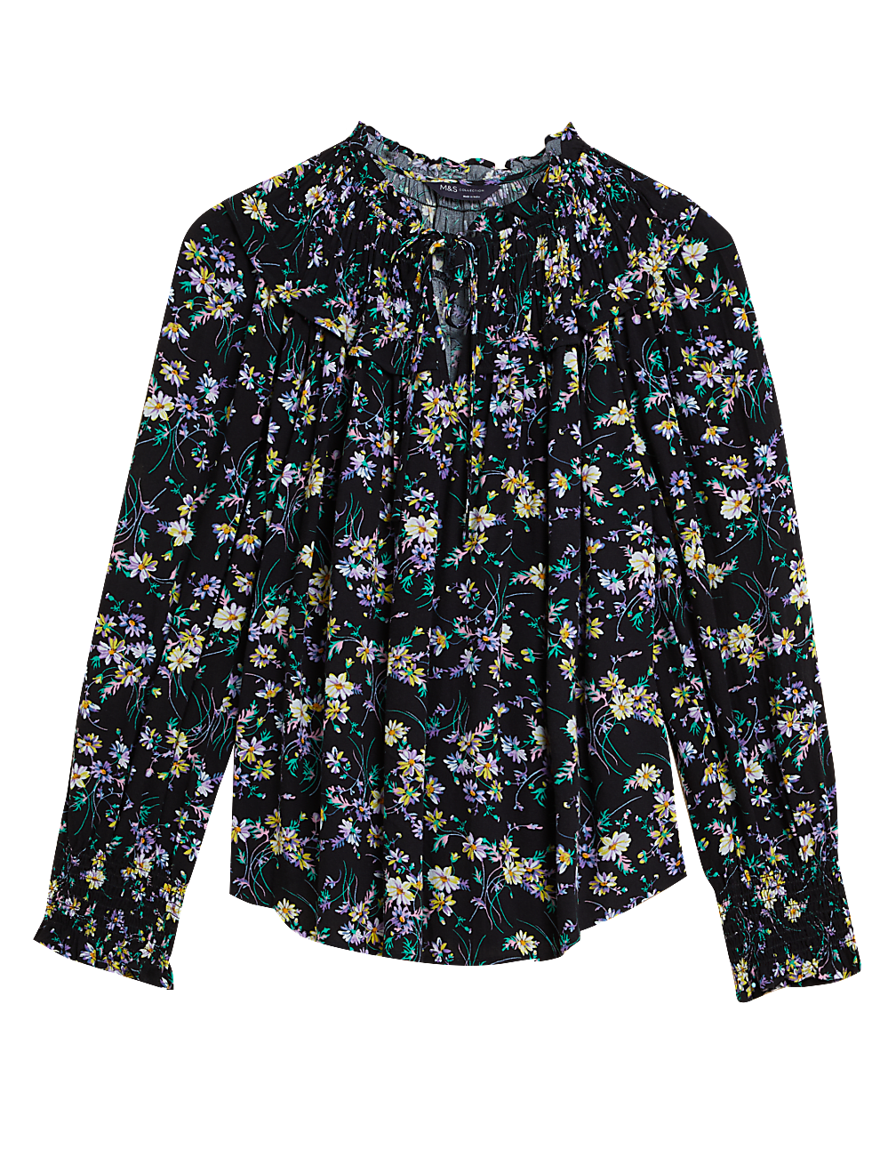 Floral Frill Neck Long Sleeve Blouse
