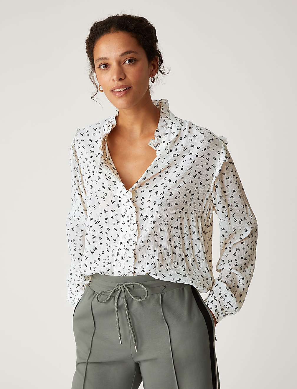 Printed High Neck Long Sleeve Blouse