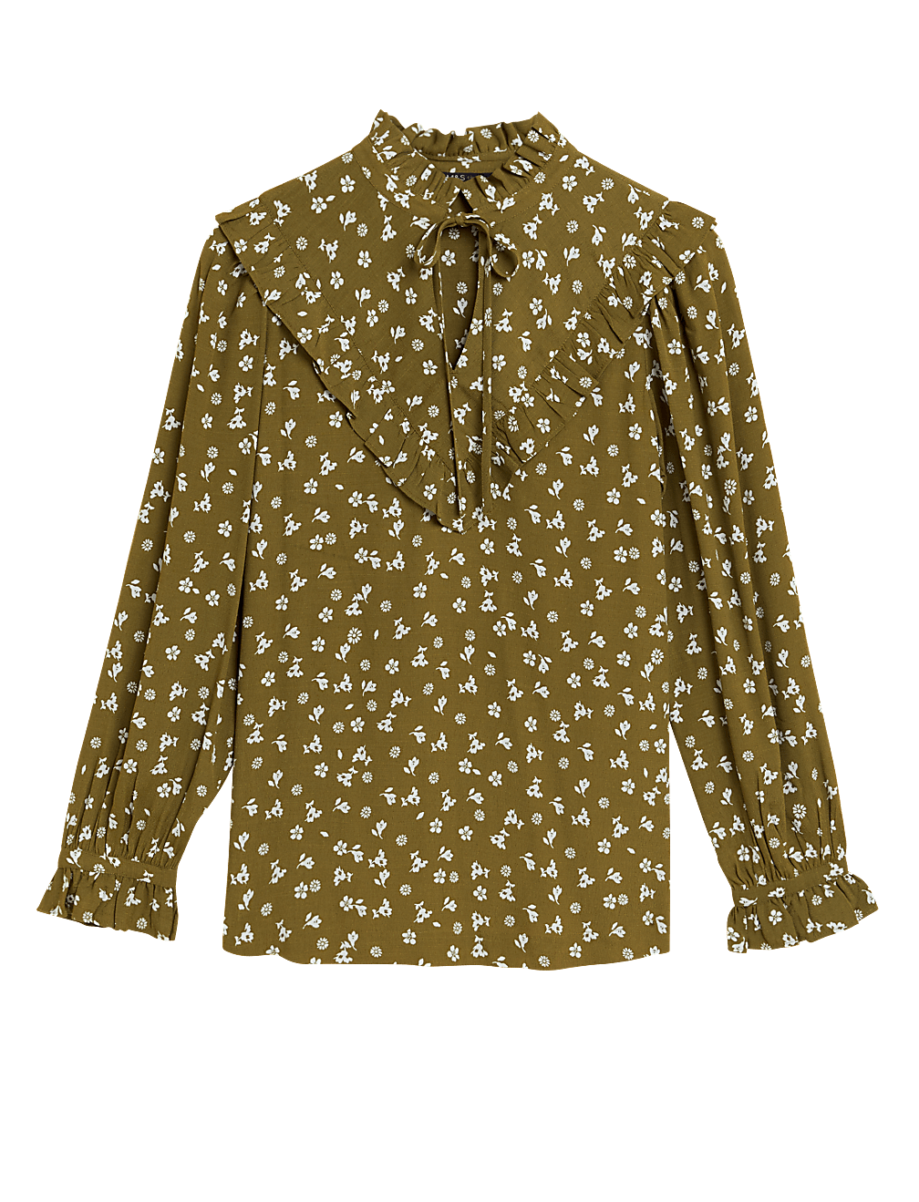 Printed Tie Neck Long Sleeve Popover Blouse