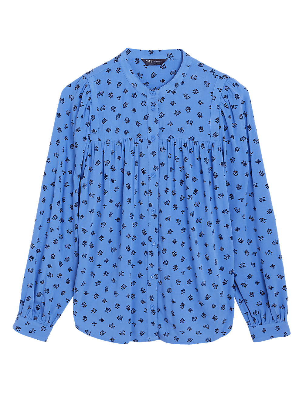 Printed Collarless Long Sleeve Blouse