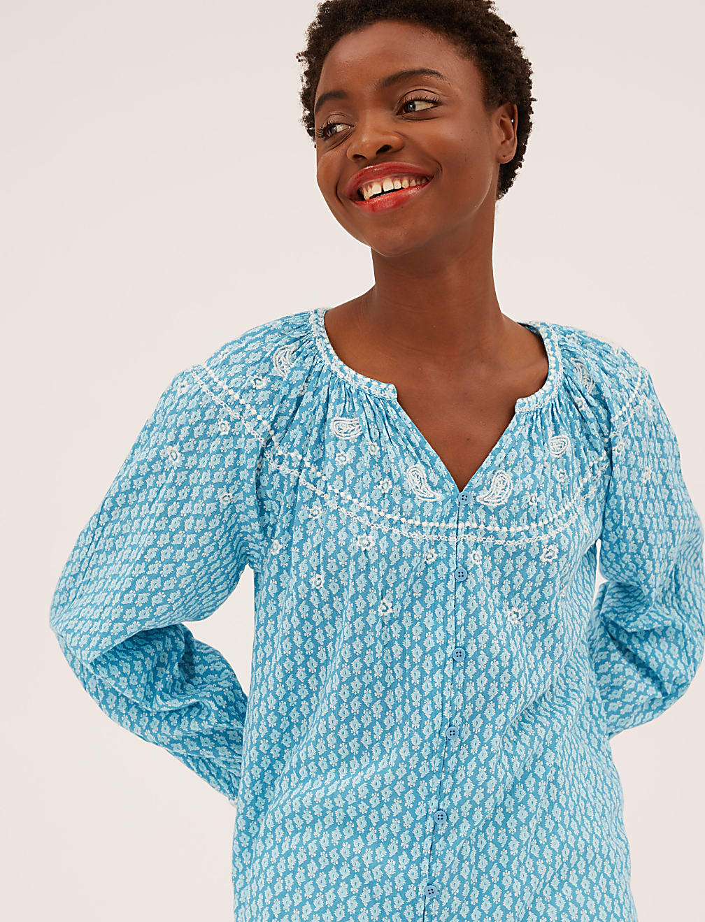 Pure Cotton Printed Long Sleeve Blouse