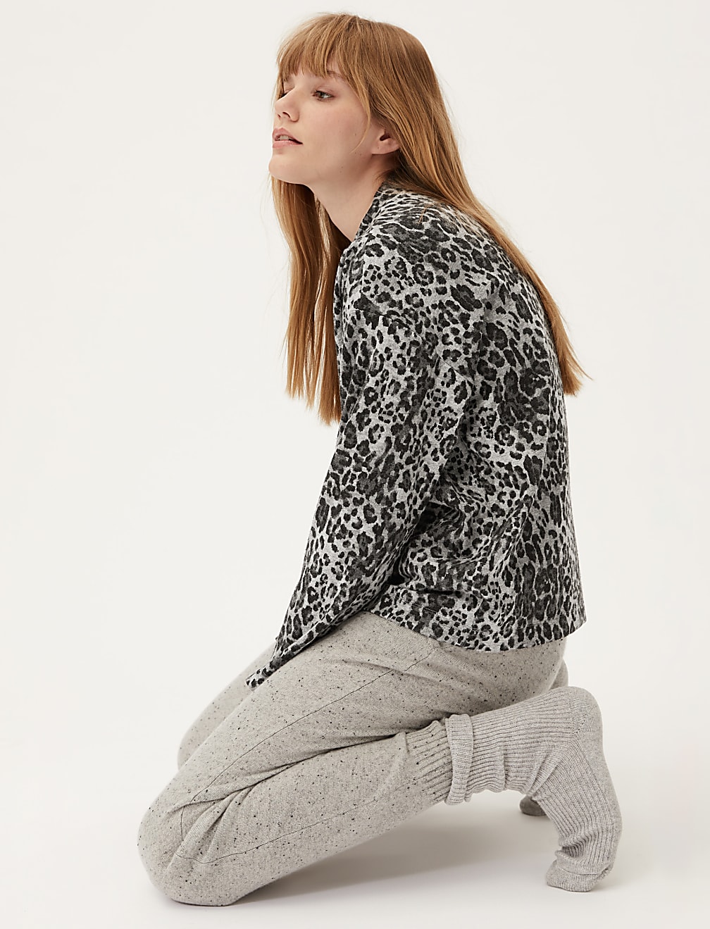 Animal Print High Neck Long Sleeve Top