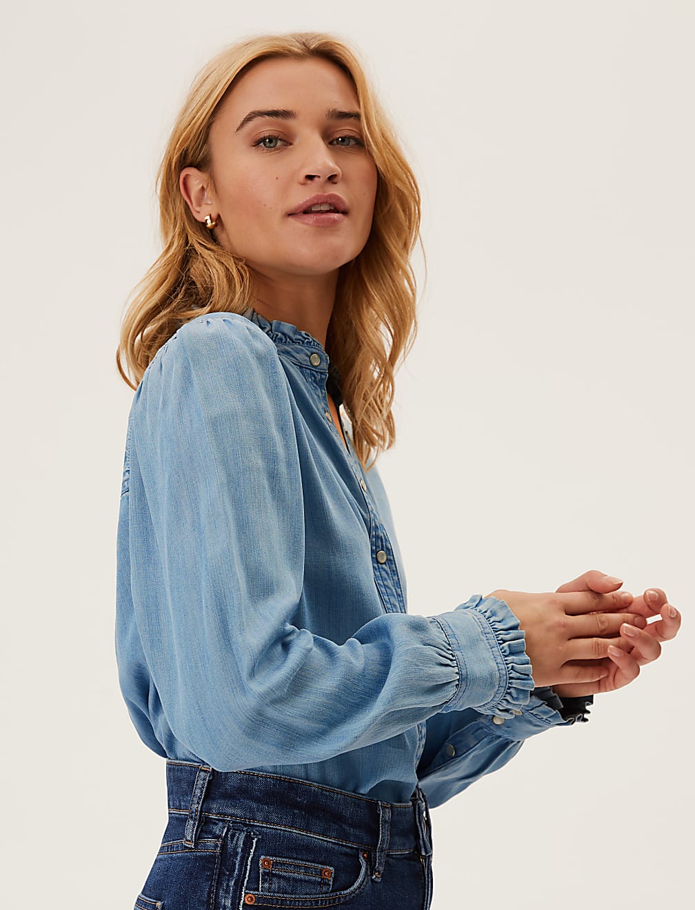 Tencel™ Denim High Neck Long Sleeve Shirt