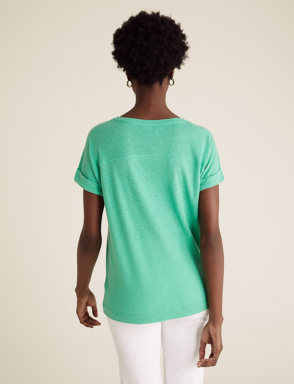 Linen Crew Neck Straight Fit T-Shirt