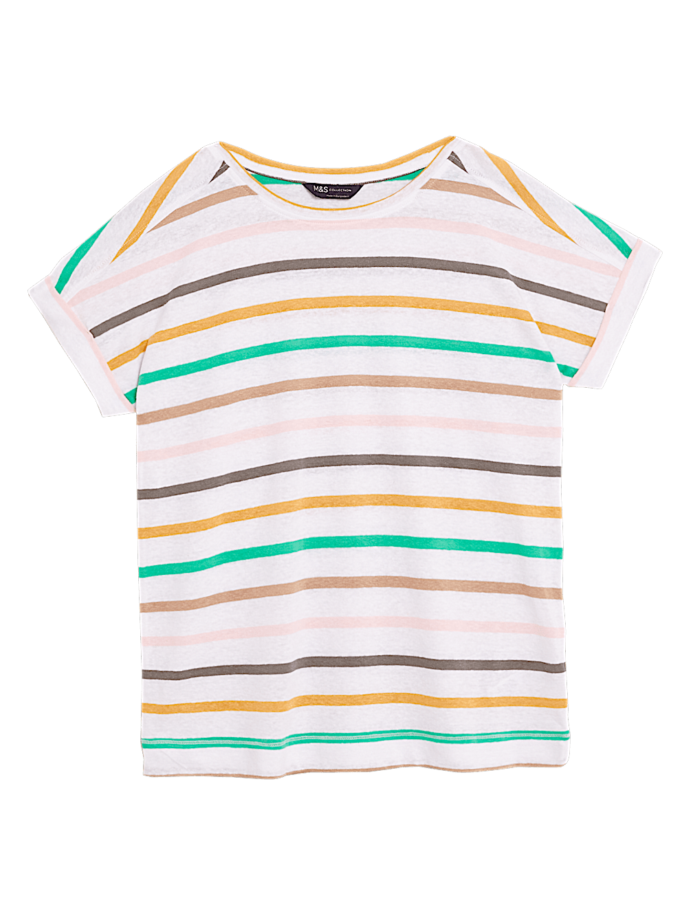 Linen Striped Crew Neck T-Shirt