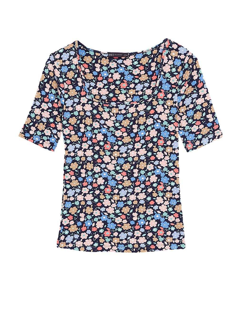 Floral Square Neck Fitted T-Shirt