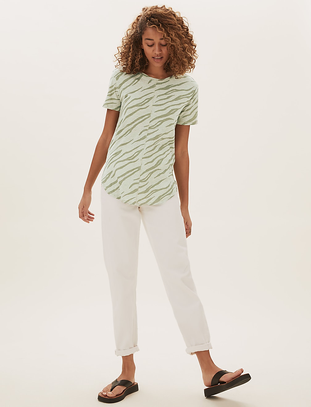 Pure Cotton Printed Longline T-Shirt