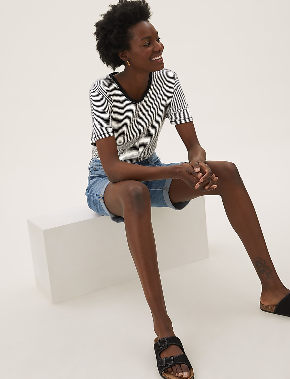 Pure Cotton Striped Longline T-Shirt
