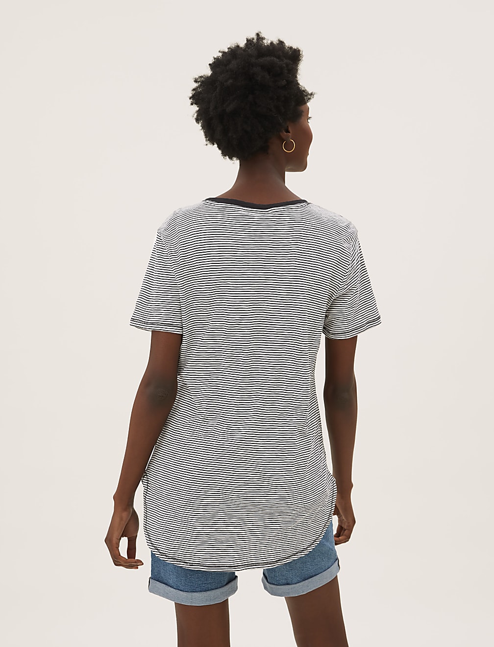 Pure Cotton Striped Longline T-Shirt