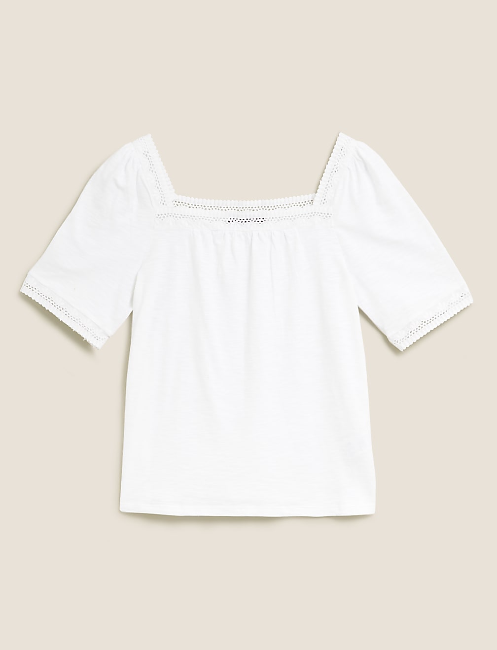 Pure Cotton Embroidered Square Neck Top