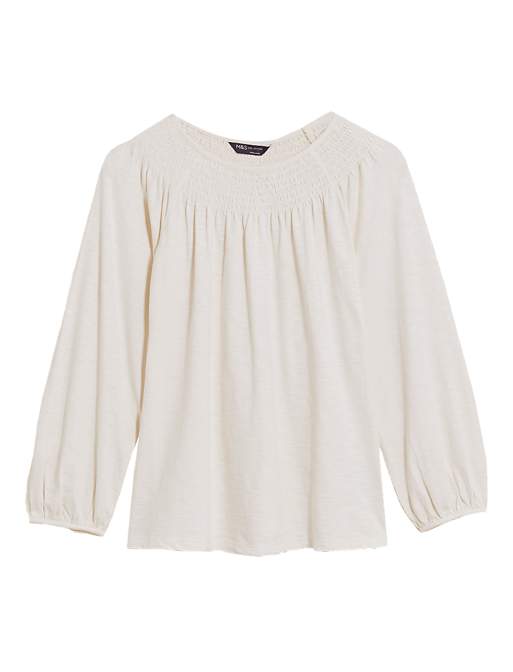 Pure Cotton Smocked Detail 3/4 Sleeve Top