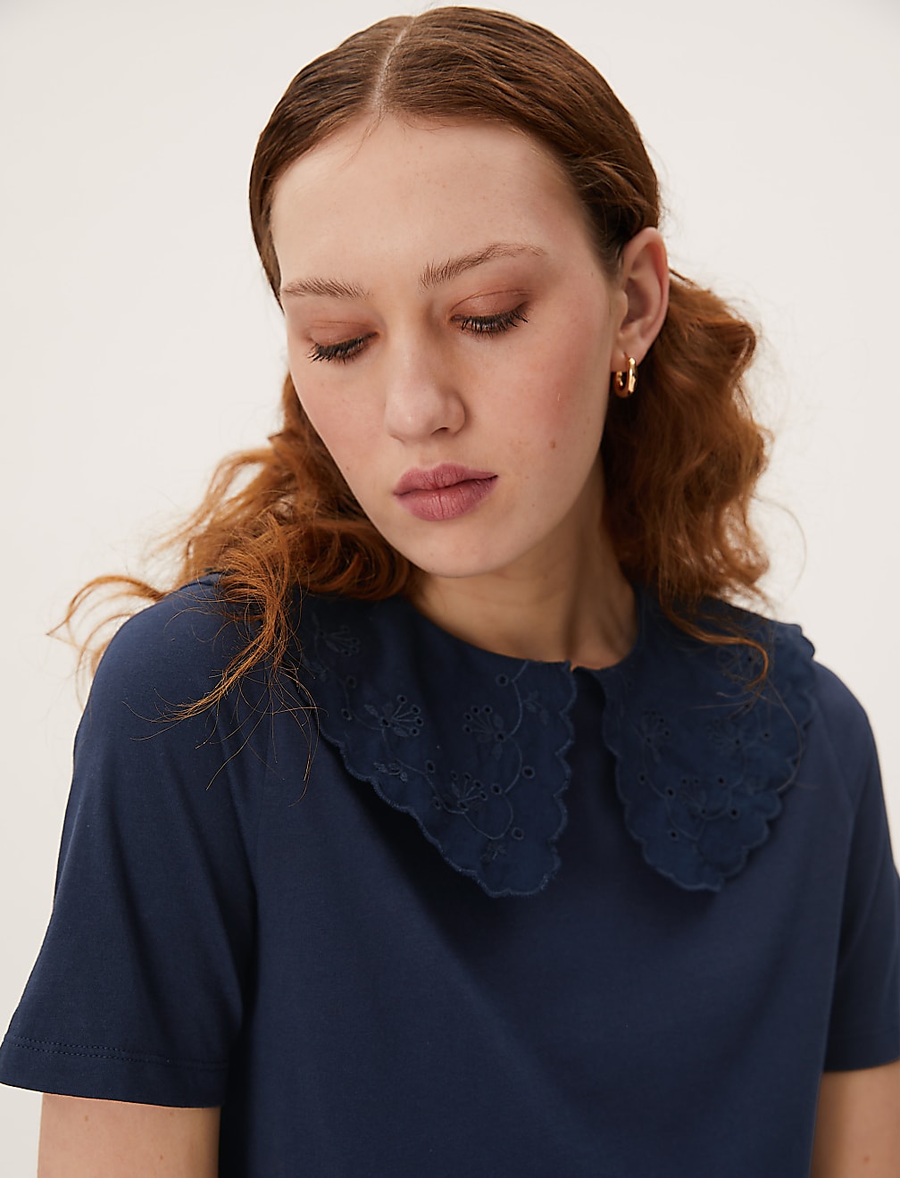 Pure Cotton Plain Peter Pan Collar Top